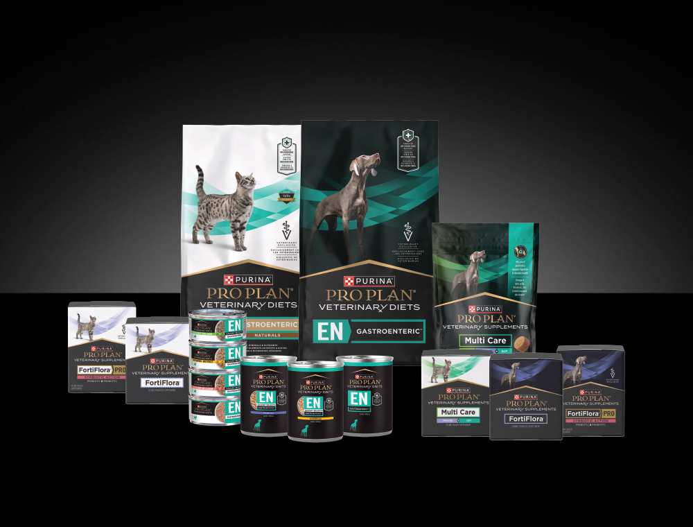 Lineup of Pro Plan Veterinary gut health products.